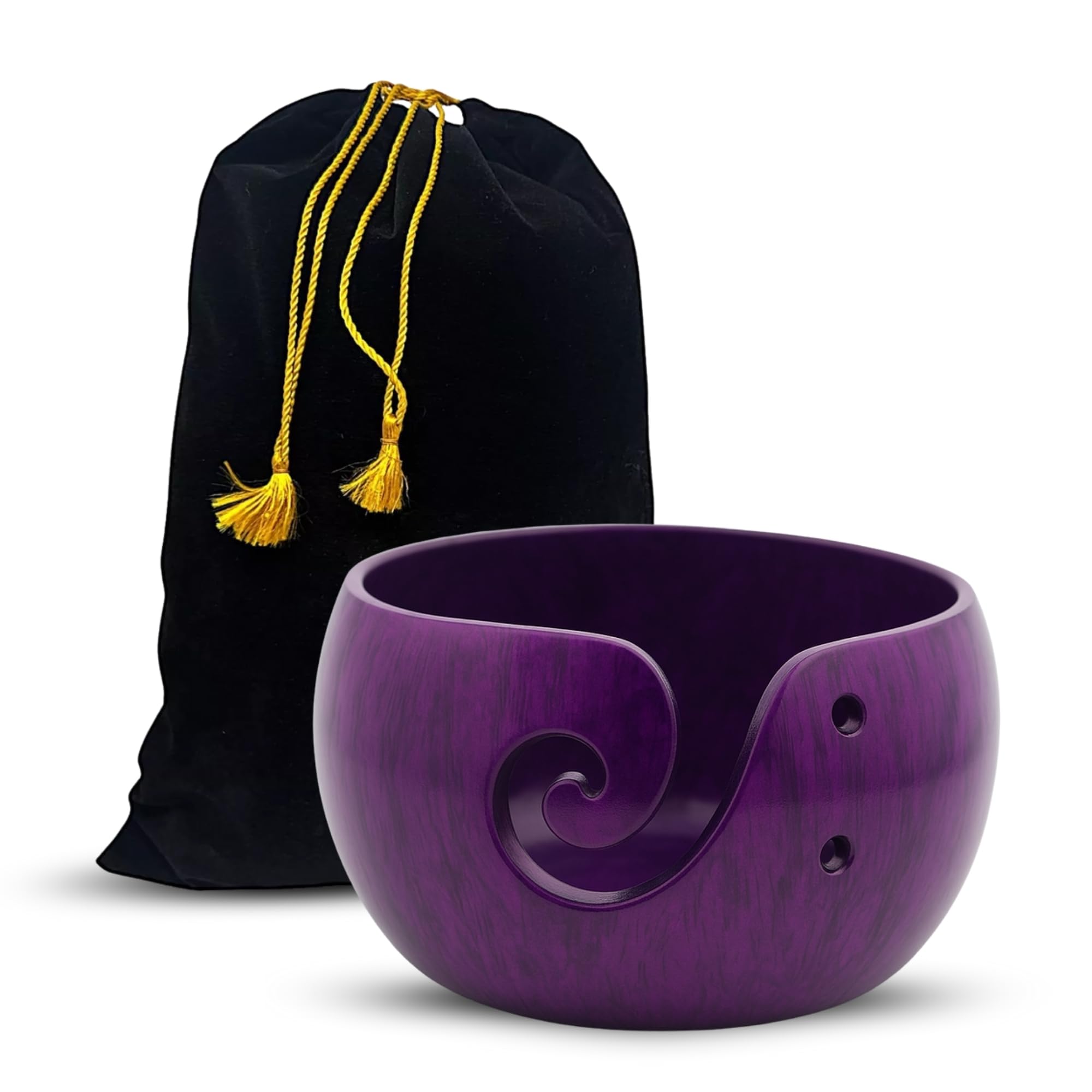 Hind Handicrafts Premium Solid Handmade Crafted Metallic Finish - Aluminium Portable Yarn Storage Bowl - Holder for Knitting Crochet Hook Accessories (6" x 6" x 3", Purple Stone)