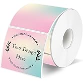 2x2 Inch Square Thermal Sticker Labels, Self-Adhesive Pink Square Direct Thermal Labels, Waterproof/Tearproof/Perforation Line Design- Gradient Color