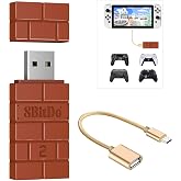 8BitDo USB Wireless Adapter 2 Converter Dongle for Switch 2/Switch LCD/OLED | Work with Windows,Raspberry Pi, PS5/PS4/PS3 Controller,Xbox Series X/S,Xbox One Bluetooth Controller-OTG Cable (Brown)