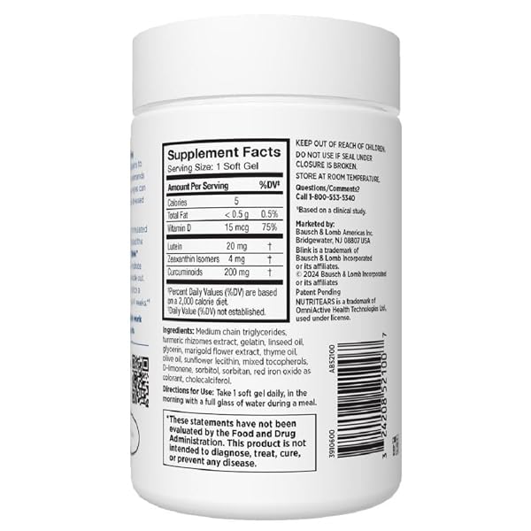 BLINK NUTRITEARS CLINICALLY PROVEN SUPPLEMENT FOR DRY EYES, EYE CARE WITH LUTEIN & ZEAXANTHIN AND VITAMIN D TO HYDRATE EYES FROM WITHIN FOR LONG-LASTING RELIEF, 50 SOFTGELS