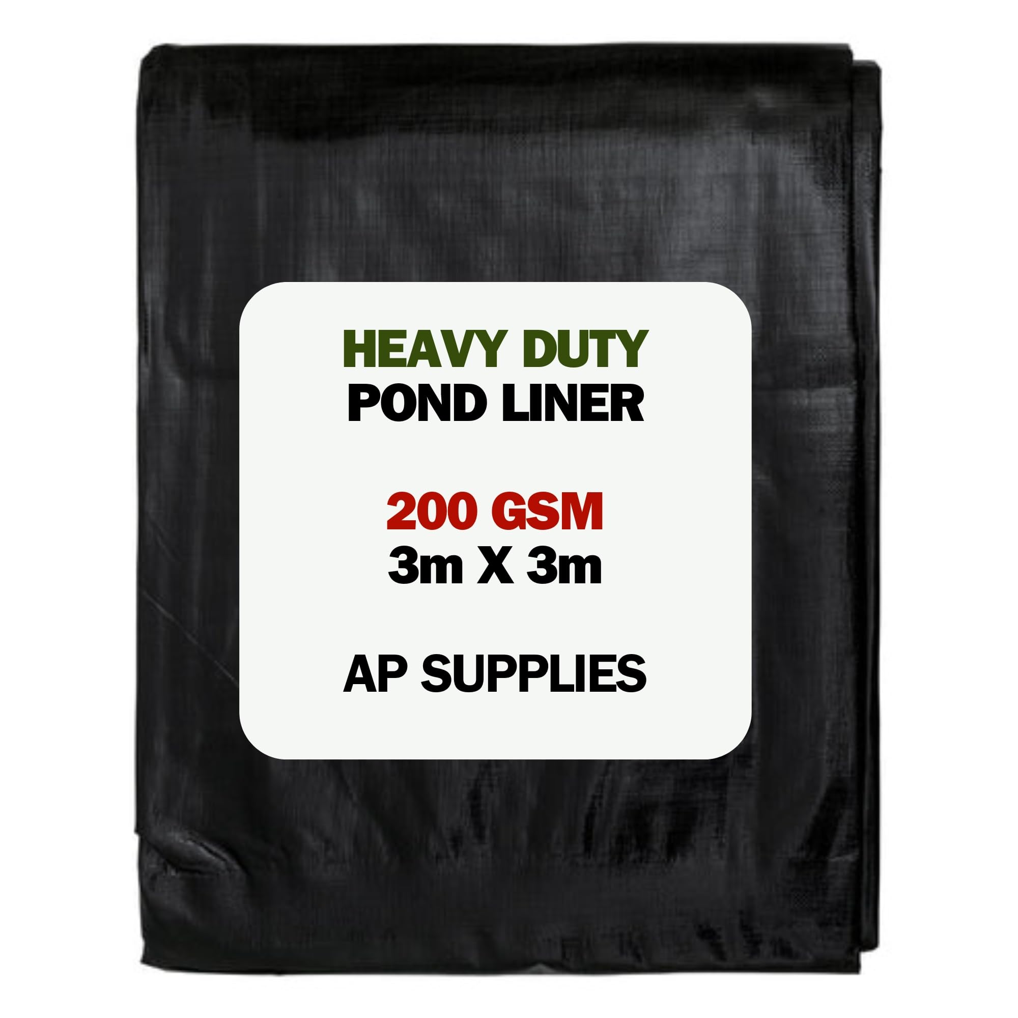 AP Supplies Black Pond Liner 200g/sqm - Heavy Duty HDPE Material - UV & Tear Resistant, Flexible for Koi & Fish Pools, Water Garden - Ideal for Small to Large Ponds, Wildlife, Underlay (3m x 3m)
