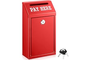Yaocom Safe Cash Box Money Collection Metal Donation Box with Lock Wall Mount Pre Drilled Mailbox Delivery Ballot for Home Office Outdoor Self Serve Stand(Red,10.2 x 5.7 x 2.8 Inch)