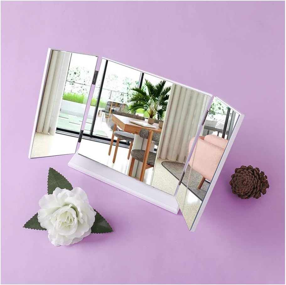 KEDLAN Glass Makeup Mirror Foldable Desktop Vanity Mirror with Adjustable Angle Panel Vanity Mirror White