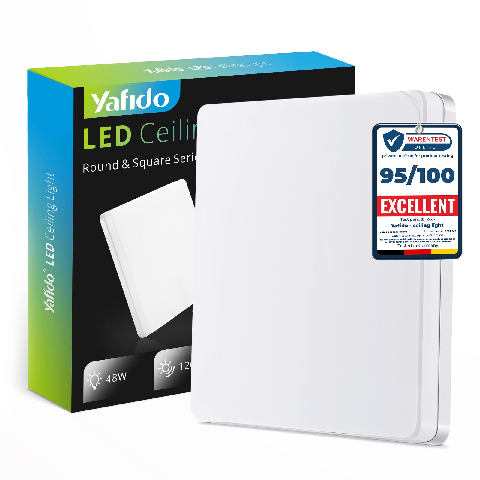 Yafido Ultra Slim LED Ceiling Lamp 48W 4320LM UFO Panel 6500K Cool White LED Ceiling Lamp for Living Room Bedroom Living Room Office Kitchen Balcony and Dining Room Non-Dimmable 30 x 30 x 4 cm