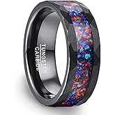 NUNCAD Black Tungsten Ring, Men's Women's Wedding Rings with Citrine/Blue/Amethyst/Galaxy Opal Ring 4mm 8mm Engagement Promise Ring Comfort Fit Size 5-12