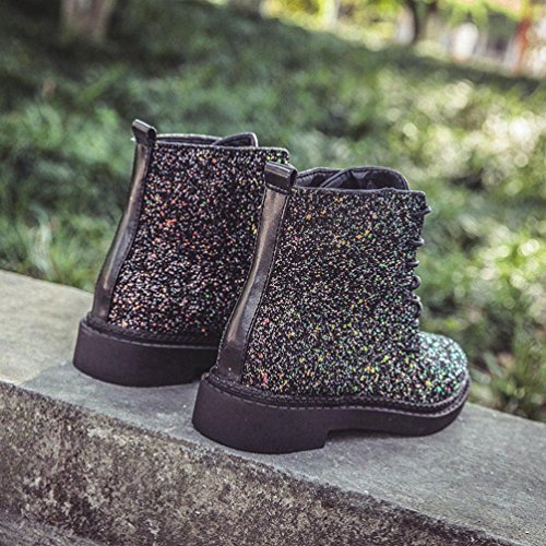 Hot Sale! Women Boots,Sunfei Women Flat Ankle Snow Motorcycle Boots Female Suede Leather Lace-Up Boot (Shine Black, 36)