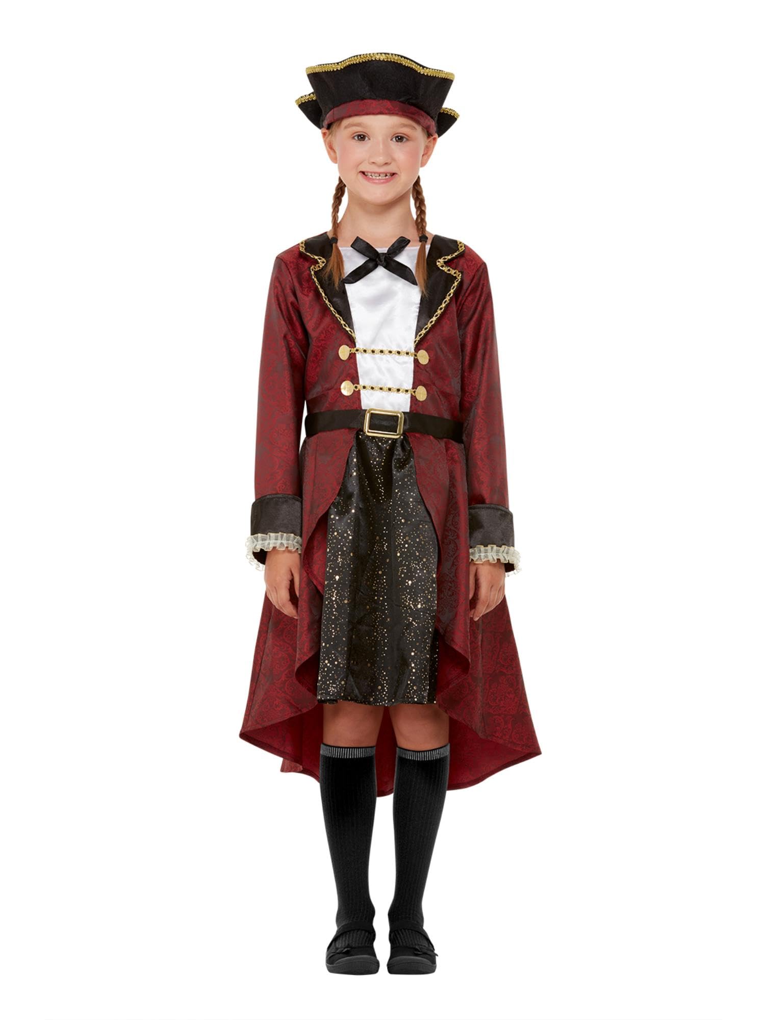 Smiffys Deluxe Swashbuckler Pirate Costume Dress & Hat, Girls Fancy Dress, Pirate Dress Up Costumes