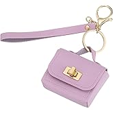 PATIKIL Mini HandBag Keychain, Cute Coin Purse Keychain PU Leather Backpack Purse Key Chain Little Earbud Bag Keychains for Women Mini Card Data Cable Organizer, Purple