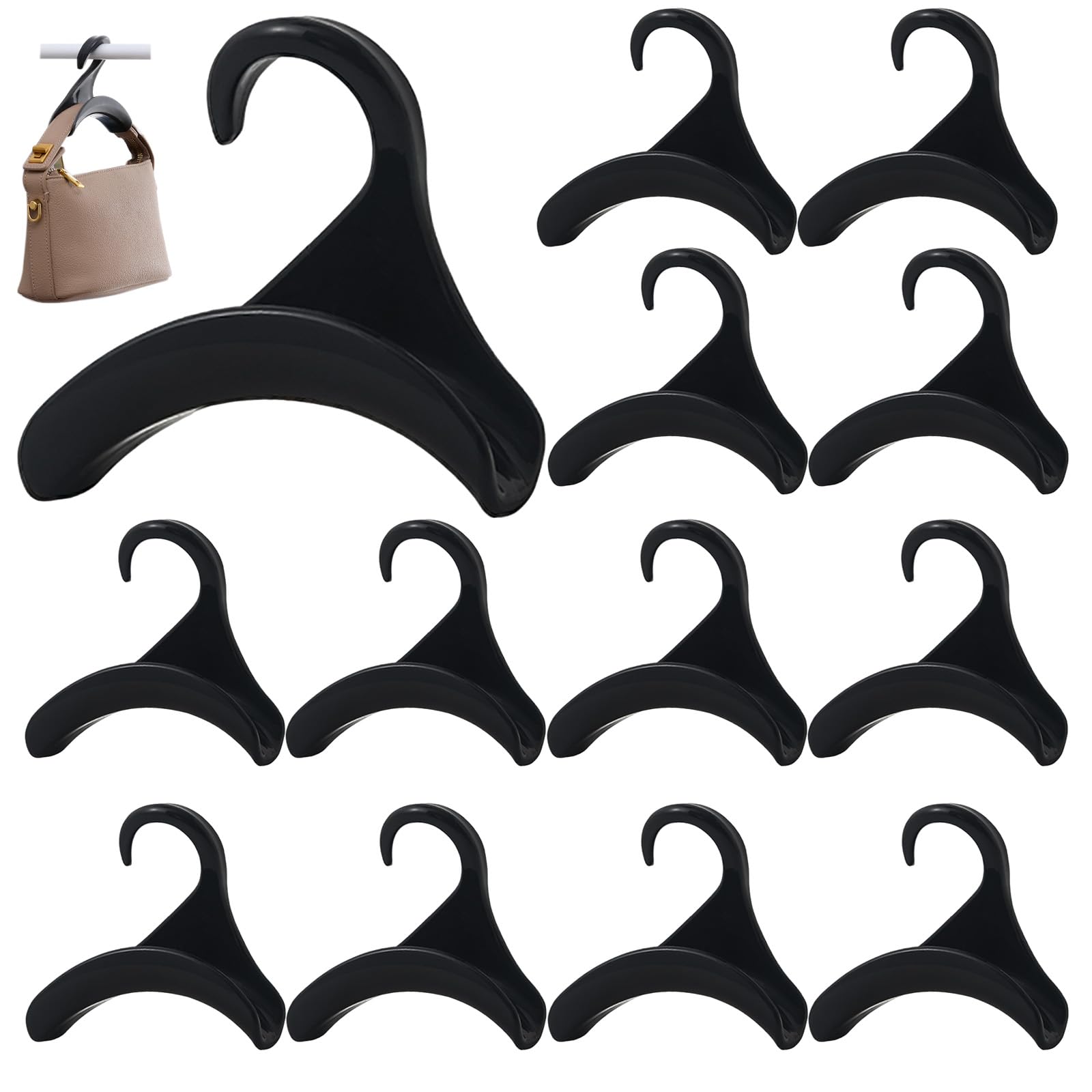 Photo 1 of 12 Pcs Purse Hanger Hook Acrylic Black Bag Tie Handbag Belt Hanger Closet Organizer Storage Handbags Tote Holder for Storing Handbags Satchels