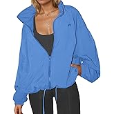 Yousify Womens Waterproof Rain Jackets Lightweight Zip Up Raincoat Outdoor Hiking Hooded Windbreaker with Pocket