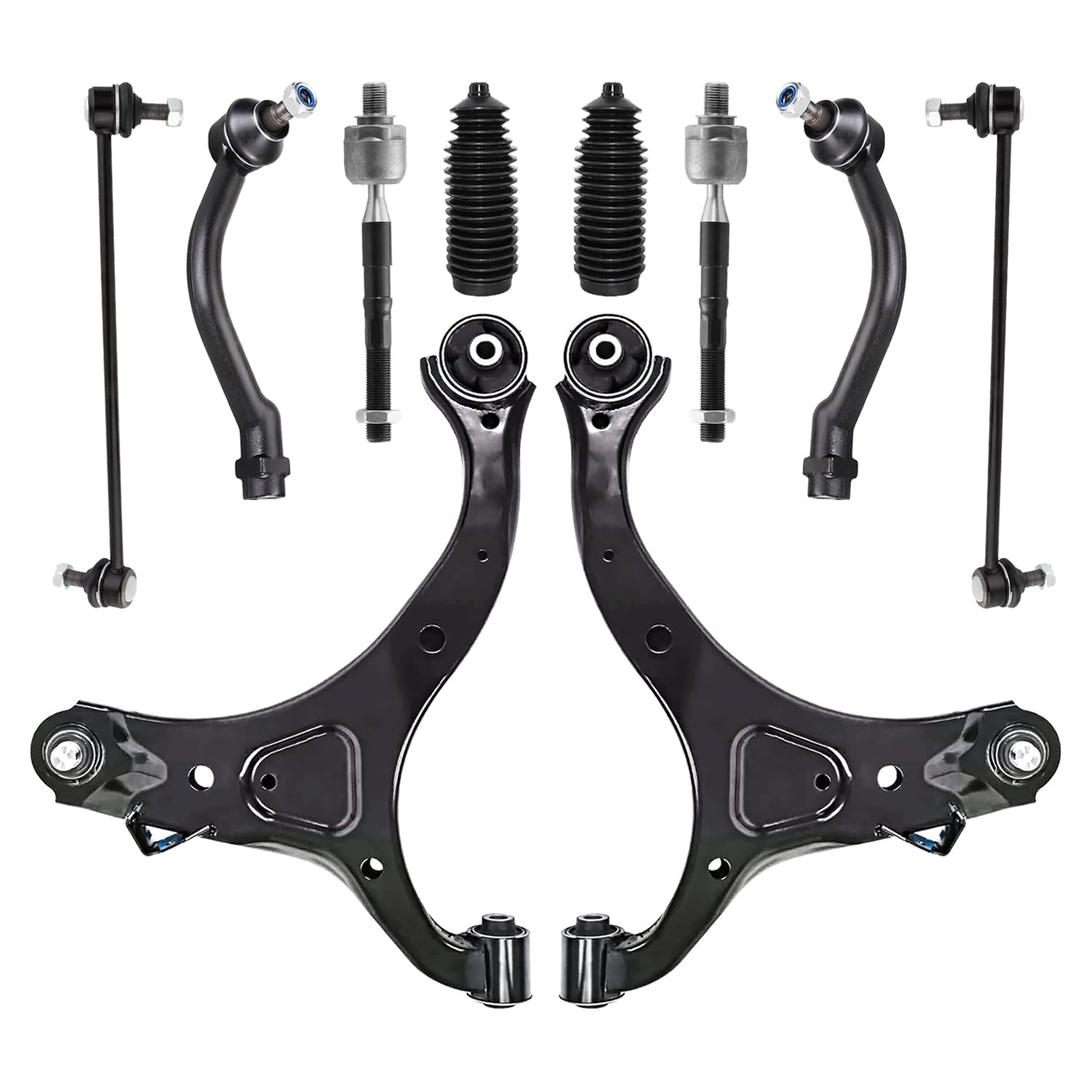 Photo 1 of HALEQP 10 PCS Suspension Kit Control Arm and Ball Joints Kit Sway Bar Link Outer Inner Tie Rod Boot Bellows Compatible With 2007-2012 Hyundai Santa Fe 2011-2013 Kia Sorento