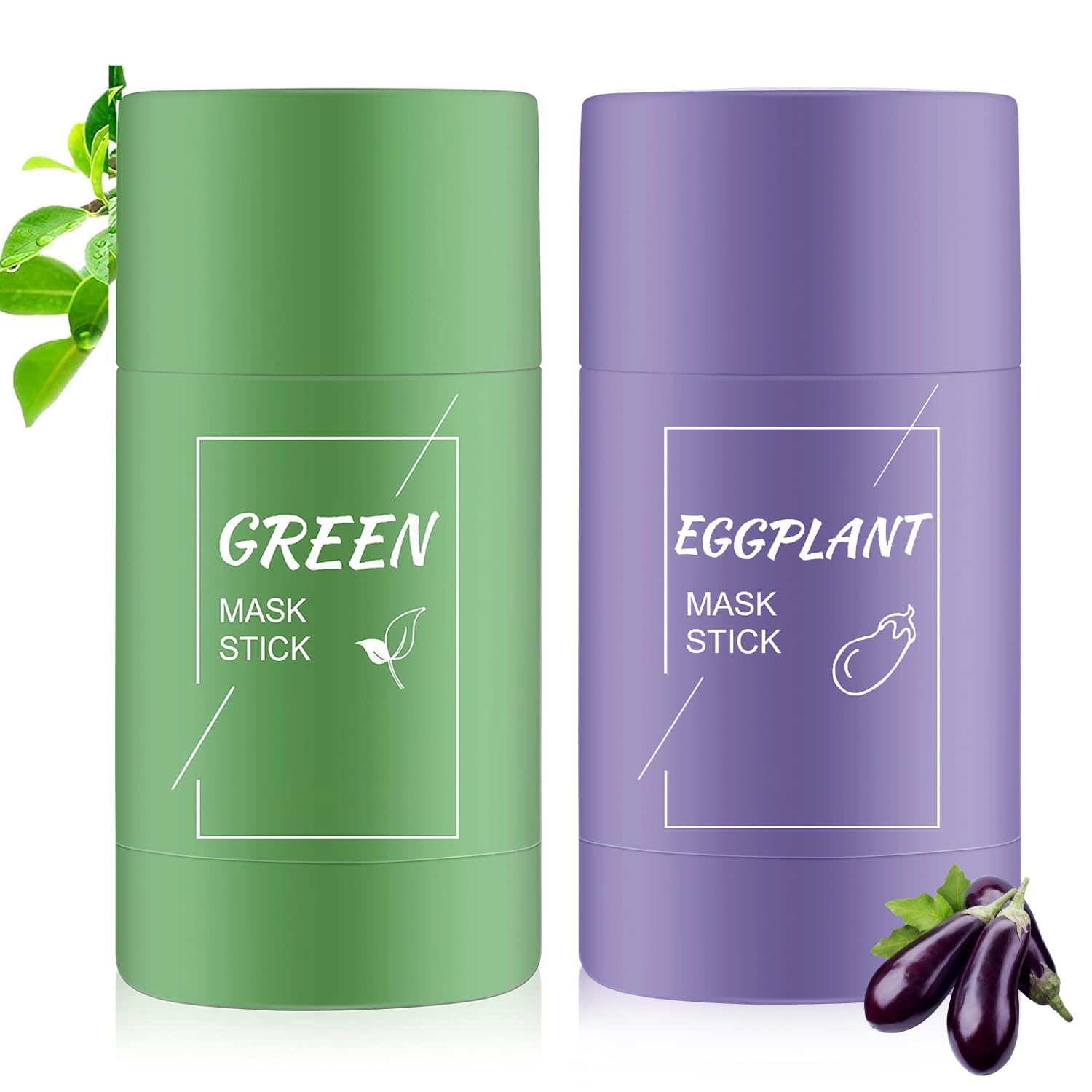 2PCS Green Tea/Eggplant Mask Purifying Clay Stick Mask, Blackhead Peel Off Facial Mask, Deep Clean Pore, Improves Skin for Women Men All Skin Types
