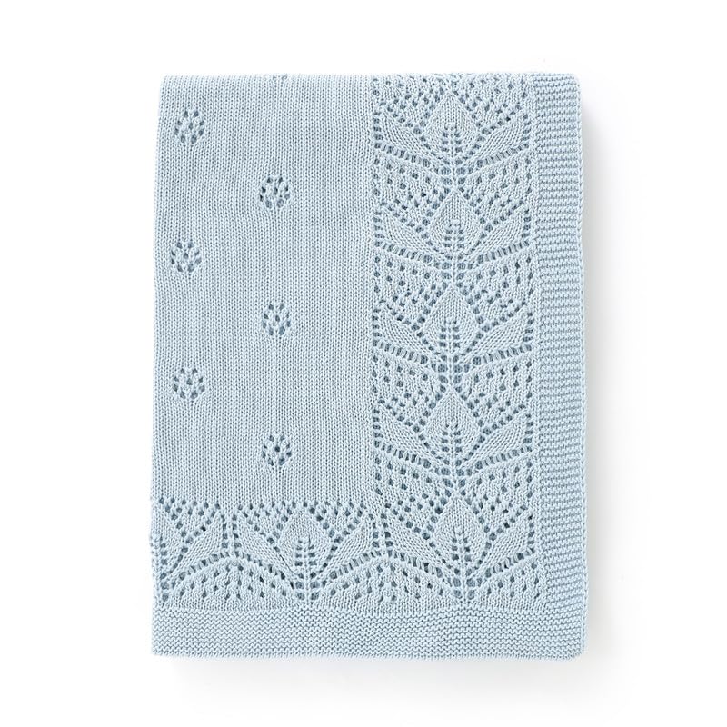 LAWKUL Cellular Blanket Baby 100% Cotton Knitted Soft Blankets Knit Crochet Newborn Swaddle Boy Girls Toddler 100x80cm Blue โ image 1
