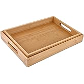 Sgigiul Bamboo Dinner Food Trays for Eating On Couch Party Platters for Serving Food Decorative Tray for Kitchen Counter Rectangle(16.5" Lx11.6''W and 15.5''Lx10.6''W)