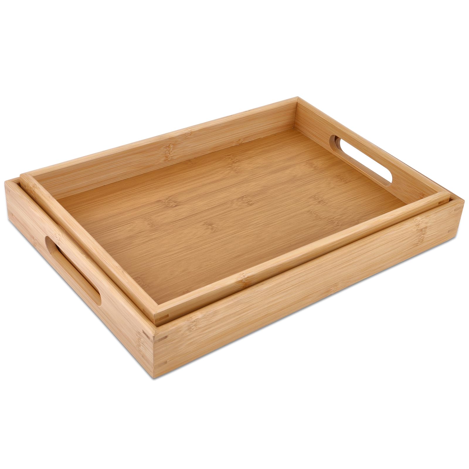 Photo 1 of Sgigiul Bamboo Dinner Food Trays for Eating On Couch Party Platters for Serving Food Decorative Tray for Kitchen Counter Rectangle(16.5" Lx11.6''W and 15.5''Lx10.6''W)