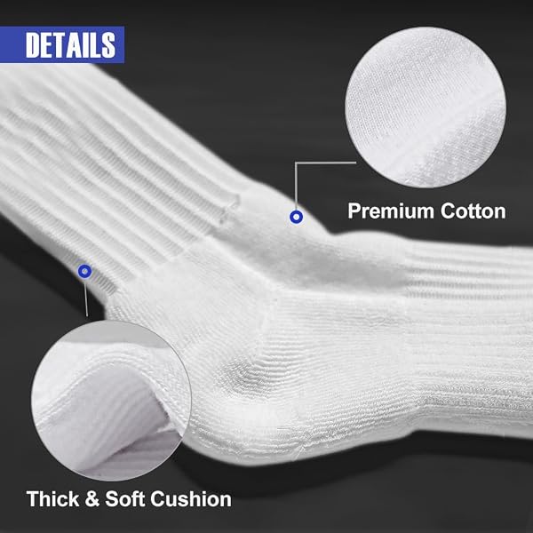 MARRON SMITH 6 PAIRS WOMEN’S AND MEN’S ATHLETIC CUSHIONED STRIPED CREW SOCKS WHITE MEDIUM