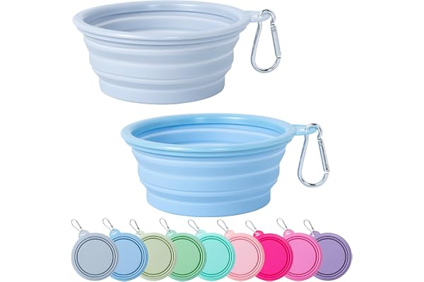 SLSON Collapsible Dog Bowl, 2 Pack Macaron Color Foldable Travel Dog Feeder Bowl Portable Silicone Pet Food Water Dish for Do