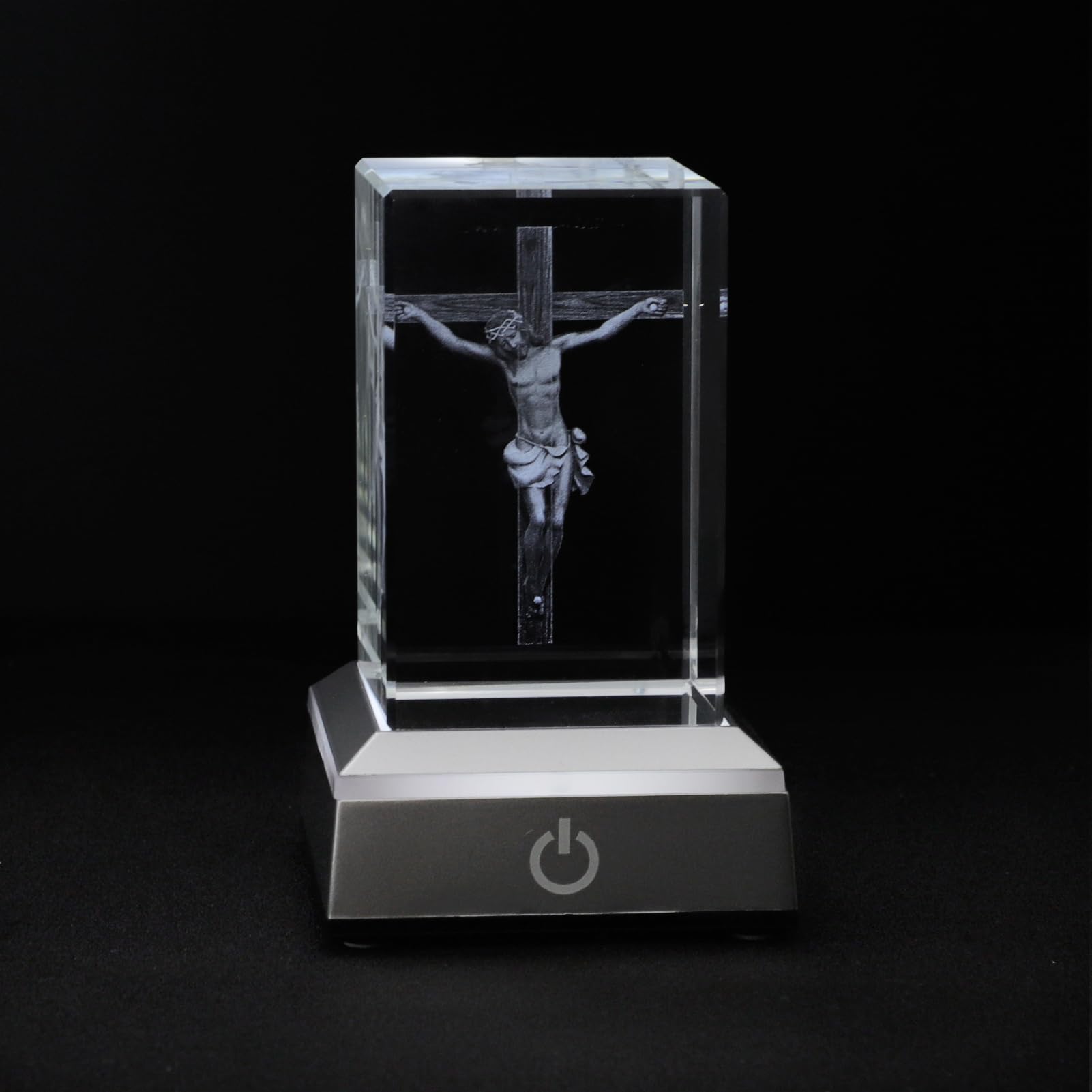KOMI 3D Crystal Jesus Figurine Statue with LED Light Base, Laser Engraved Jesus Crucifix Statues Religious Gifts for Women Men, Night Light for Bedroom, Christian Catholic Home Decor