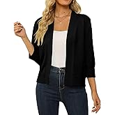 Shermia Women's 3/4 Sleeve Cropped Cardigan Sweater Open Front Short Shrugs Cardigans Lightweight Sweaters