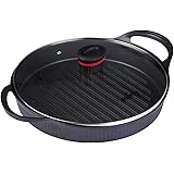 Cainfy Round Grill Pan with Lid, The Nonstick Whatever Pan, Lightweight Cast Aluminum Stovetop Oven Griddle Grill Pan, 11.5 I