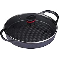 Cainfy Round Grill Pan with Lid, The Nonstick Whatever Pan, Lightweight Cast Aluminum Stovetop Oven Griddle Grill Pan…