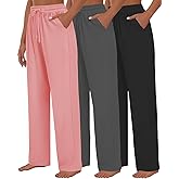 Kivdol 3 Pack Womens Yoga Sweatpants Wide Leg Lounge Pajamas Pants Drawstring Workout Comfy Joggers Sweatpants Pants Pockets