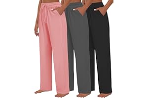 Kivdol 3 Pack Womens Yoga Sweatpants Wide Leg Lounge Pajamas Pants Drawstring Workout Comfy Joggers Sweatpants Pants Pockets