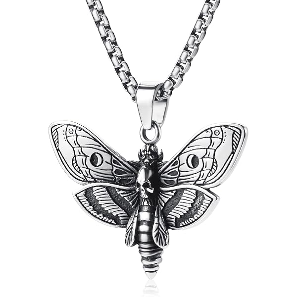 MOKAVIKY Black Moth Pendant Necklace - Punk Skull Butterfly Animal Necklace For Men & Women - View #7