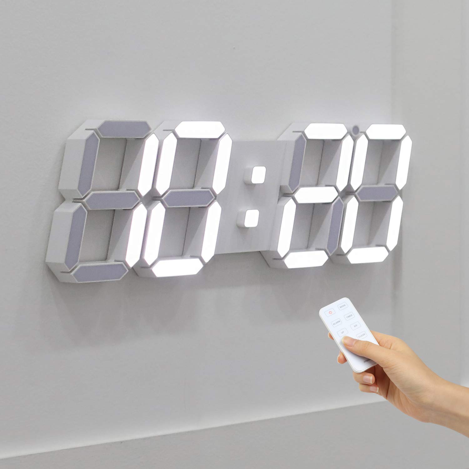 Photo 1 of mooas 3D LED Clock, Multi-Function LED Clock (Calendar, Alarm, Temperature) (15.3" Big Plus White Wall Clock with Remote Control)