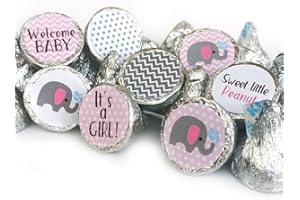 Baby Girl Elephant Labels for Hershey's Kisses Chocolates by Adore By Nat - Baby Shower Candy Stickers - Set of 240