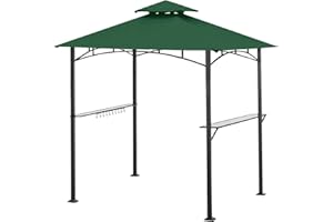 Ontheway 5FT x 8FT Double Tiered Replacement Canopy Grill BBQ Gazebo Roof Top Gazebo Replacement Canopy Roof (Dark Green)