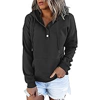 Hoodies for Women Casual Button Down Drawstring Pullover Hooded Sweatshirts Long Sleeve Fall Tops Sweaters Shirts