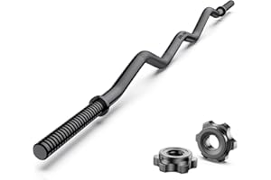 DILANL 47" EZ Curl Bar Weight Lifting Bar, 1-inch Plates Curl Bars for Squats/Hip Thrusts/Lunges, Weight lifting Plates Curling Bar for Gym and Home -2 Star Collars(280lb Weight Capacity)