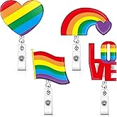 Gueevin 4 Pieces Rainbow Badge Reel Rainbow Badge Holder Retractable ID Badge Reel LGBT Badge Holder with Swivel Alligator Clip for Women Men Office Key Card Name Tag, 4 Styles