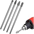 4PCS Carbide Burr Set 1/4 Shank, 6" Length Long Shank Double Cut Rotary Burr Bits for Die Grinder Metal Wood Jade Carving Eng