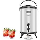 VEVOR Insulated Beverage Dispenser, 3.2 Gal/12L Stainless Steel Thermal Drink Server with Spigot & Temp Display, Suitable for Hot and Cold Drinks, for Tea Coffee Water in Cafes & Restaurants, Silver