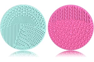 2 Pieces Silicone Makeup Brush Cleaner, YalsFTY Cosmetic Brush Scrubber Mat Pad Cleaning Tool, Dual-Sided Functionality to Accommodate All types of Brushes, Powder Puffs and Sponges (Green & Pink)