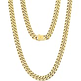 KRKC&CO Gold Chain for Men 8/12/14mm, 18k Miami Thick Cuban Link Necklace,Brithday Father Day Gift for Him from Wife, 4-Side Cut, Hip Hop Jewelry, Anti-Allergies No Fading