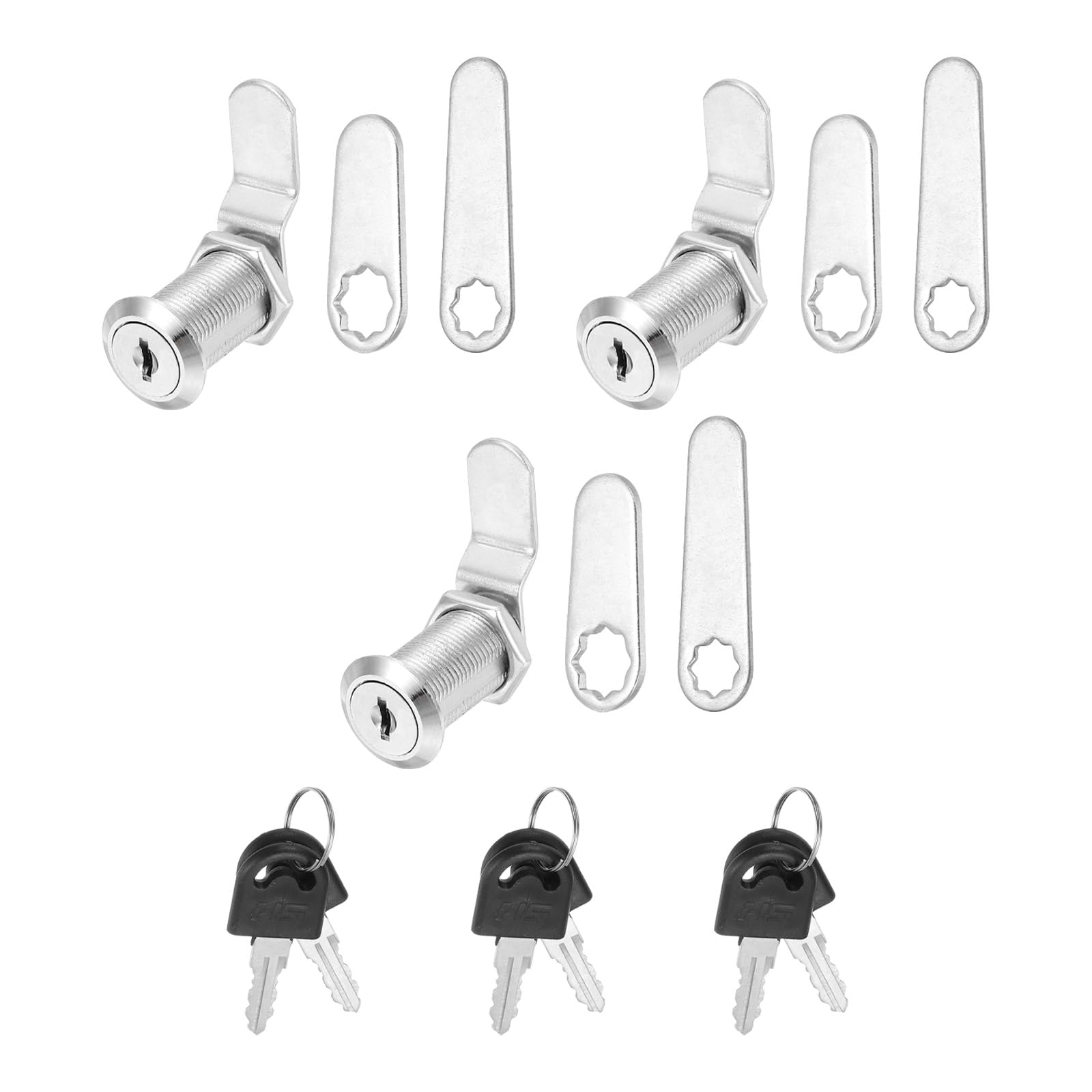 PATIKIL 1-1/8 Inch Keyed Alike Cabinet Locks with Key, 3 Pack Cam Replacement Lock Cylinder Toolbox Lock for RV Drawer Storage Cart Mailbox, Silver