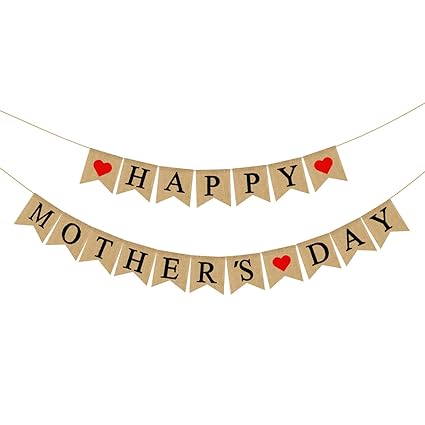 Burlap Happy Mothers Day Banner Rustic Mothers Day Party