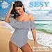 SESY One Piece Swimsuits Off Shoulder Ruffled Floral Printed Bathing Suit Beach Swimwear with Adjustable Shoulder Straps