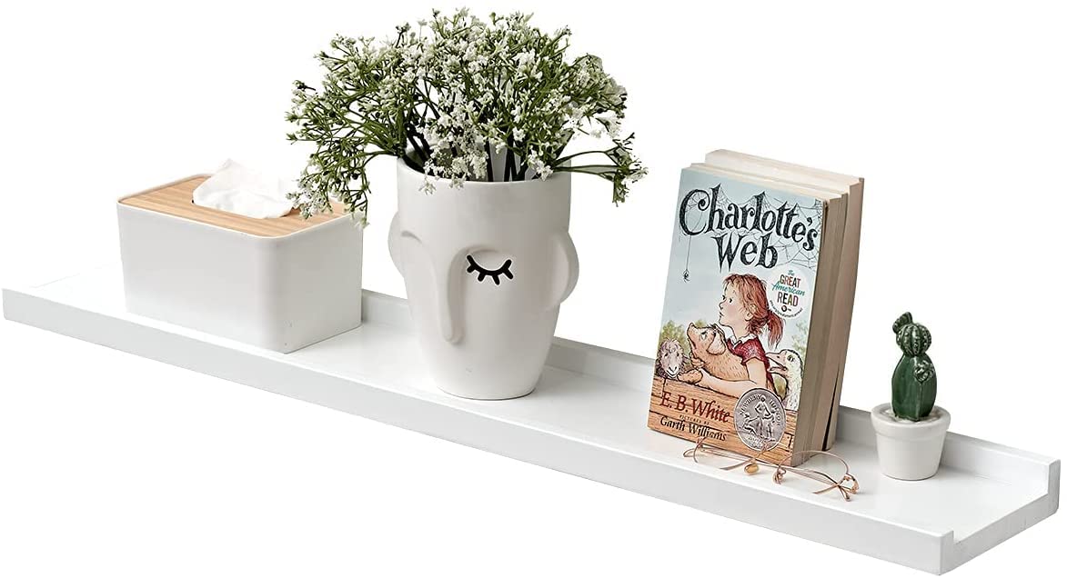 Gieanoo Floating Shelf White, 60cm Oak Wood Picture Ledge Wall mounted Display Rack Spice Rack Decorative Wall Shelf Radiator Shelf Easy to Install for Bedroom, Kitchen, Living Room, Hallway — image 1