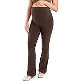 MOMANDA Cotton Maternity Foldover Pants Cozy Lounge Pregnancy Casual Flared Pants Over The Belly High Waisted