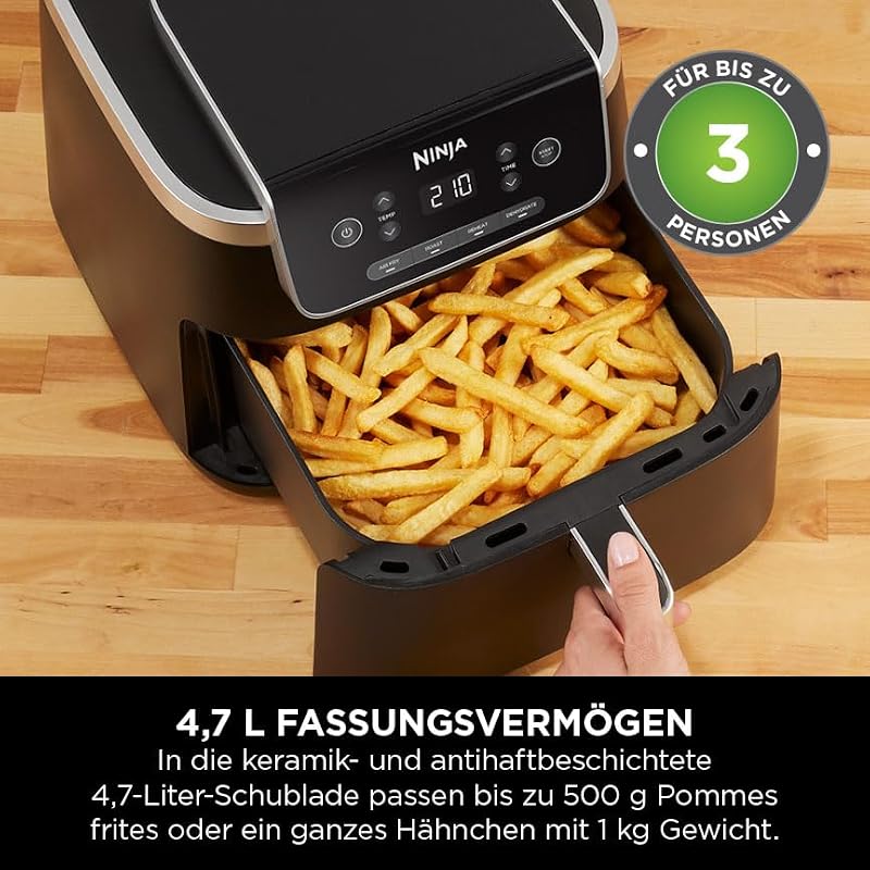 PRO Air Fryer Heißluftfritteuse, 4,7L Airfryer, Einzelkorb-Heißluftfritteuse, 4-in-1, für 1-2 Portionen, Digital, Kochen aus dem Gefrorenen, Antihaft-Schublade & Crisper Korb, Schwarz AF140EU — Foto 2 von 8