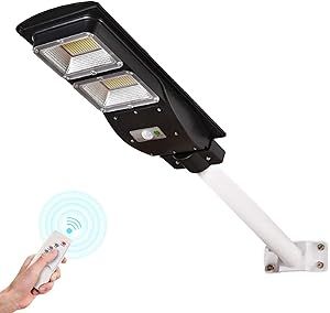 Dailyart LED Solar Street Light Outdoor Lights Solar Powered with Remote Control and Motion Sensor Waterproof Dusk to Dawn Perfect for Yard, Patio, Garden, Street, Basketball Court, 60W, 6000K, IP65