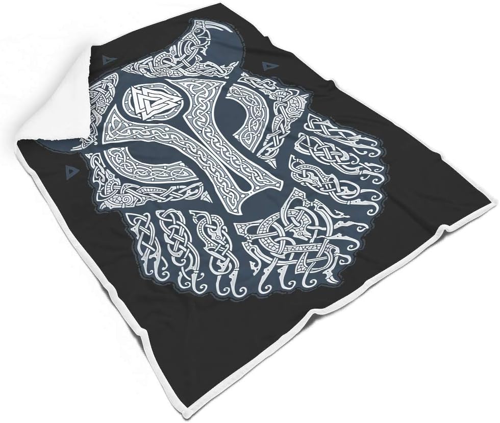 Thick Fleece Throw Blanket Ethnic Viking Wolf Valknut Knot