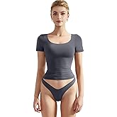 SUUKSESS Women Double Lined Fitted Basic Tee Scoop Neck Short Sleeve Y2K Crop Top