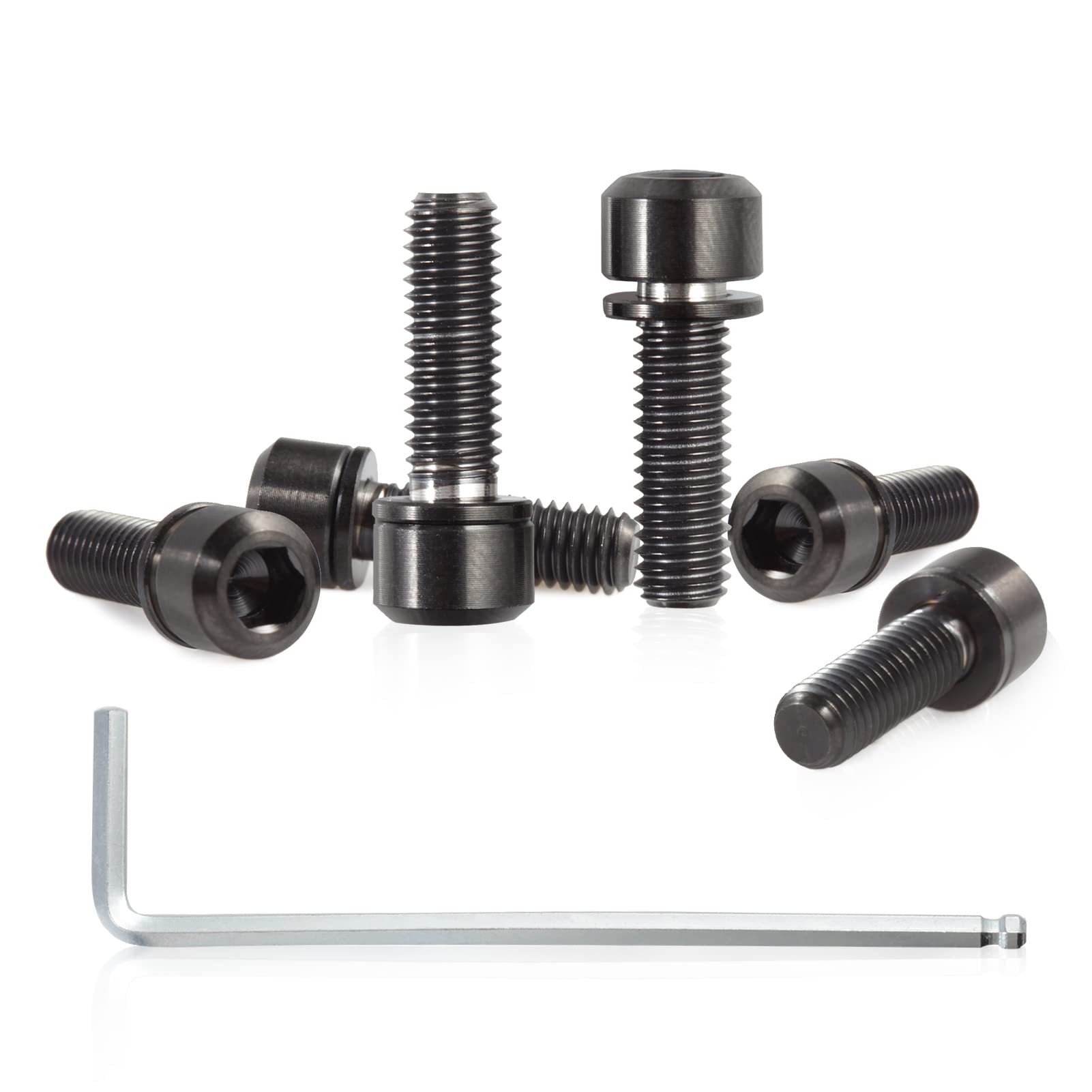 SPEEDWOX 6pcs Bicycle Stem Screw with Washers Set Titanium Alloy Bike Allen Hex Tapered Bolts Screw for MTB Road Bike Stem Parts,M5 x 16mm Black