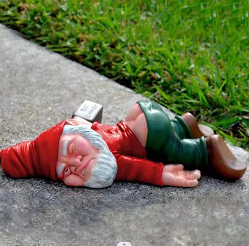 Garden Ornament -Funny Drunk Dwarf Garden Gnome Statues, Drunk Gnome Creative Garden Statues Decoration, Resin Sculpture Novelty Gift for Outdoor Indoor Patio Lawn Yard Porch 9.5in*5.9in*3.1in (Red)