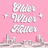 xo, Fetti Older Wiser Hotter Banner - Iridescent, 3 Ft. | Fun Birthday Party Decorations, 30th Birthday Decor, HBD Supplies, Gag Gift, Cute Disco Photobooth Backdrop, 40s, 50s